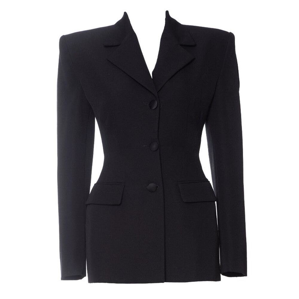 Versace Wool Blazer with Padded Shoulders - US 2 - IT 38